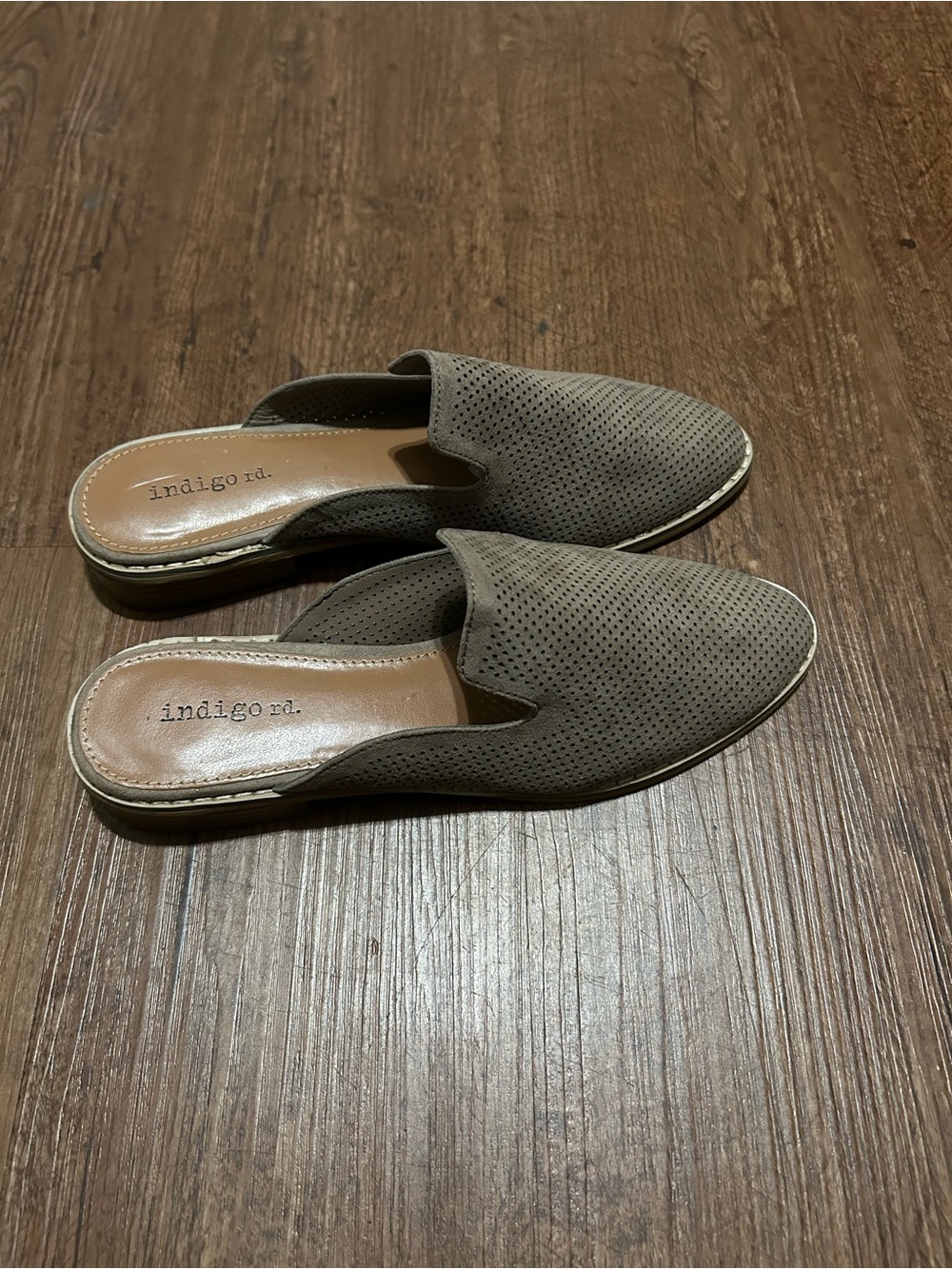 Indigo Taupe Perforated Suede Slip-On Mules - Picture 2 of 4